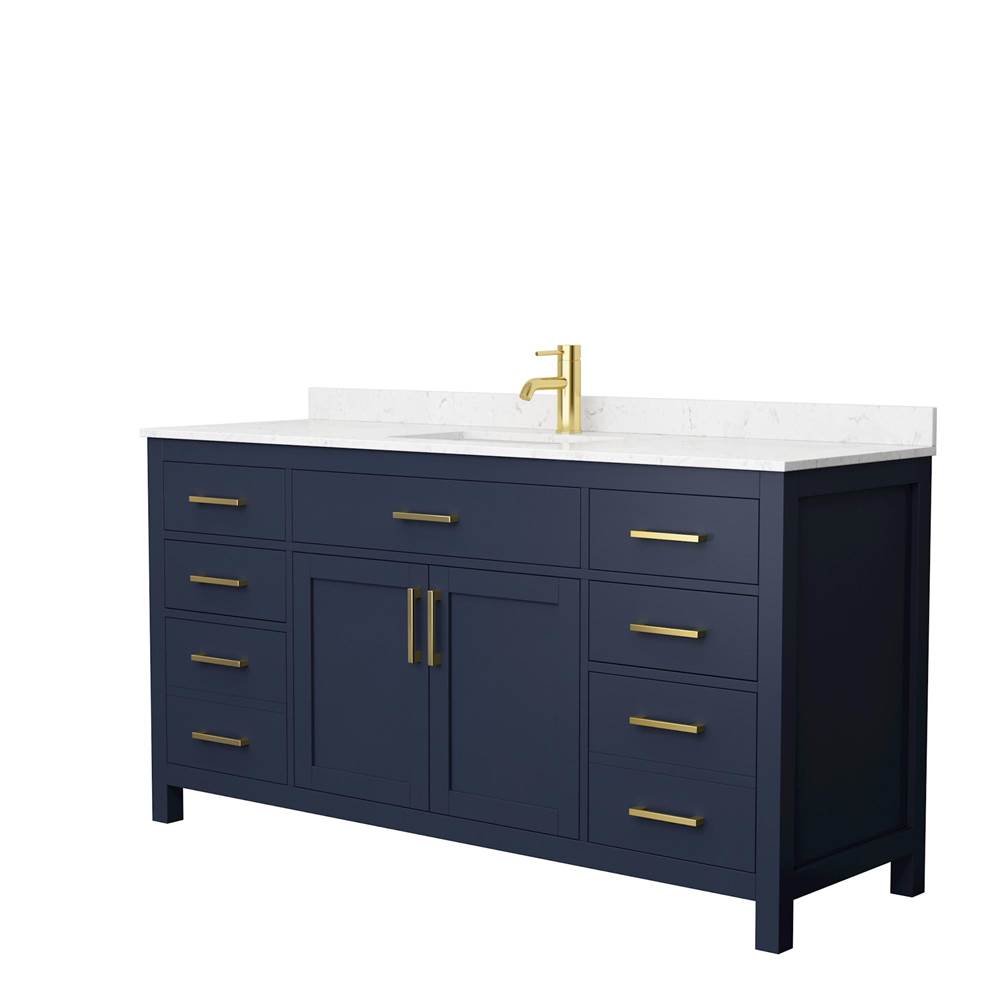 Wyndham Collection - Beckett 66 Inch Single Bathroom Vanity in Dark Blue, Carrara Cultured Marble Countertop, Undermount Square Sink, No Mirror