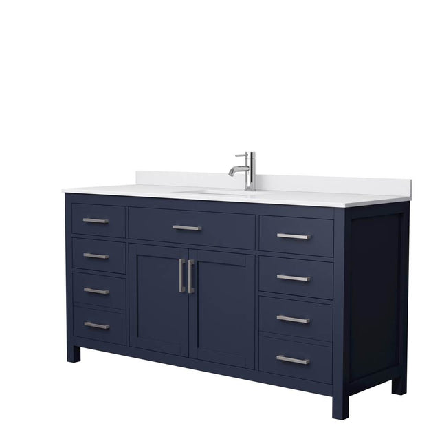 Wyndham Collection - Beckett 66 Inch Single Bathroom Vanity in Dark Blue, White Cultured Marble Countertop, Undermount Square Sink, Brushed Nickel Trim