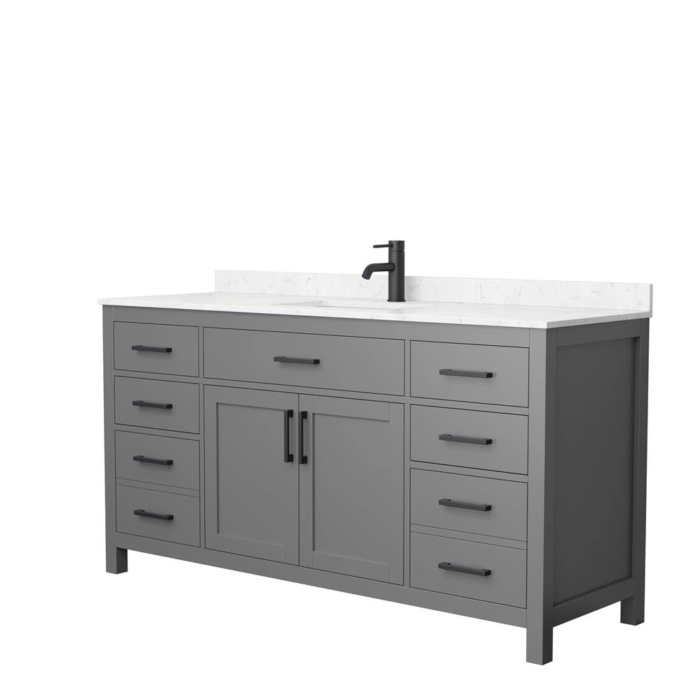 Wyndham Collection - Beckett 66 Inch Single Bathroom Vanity in Dark Gray, Carrara Cultured Marble Countertop, Undermount Square Sink, Matte Black Trim
