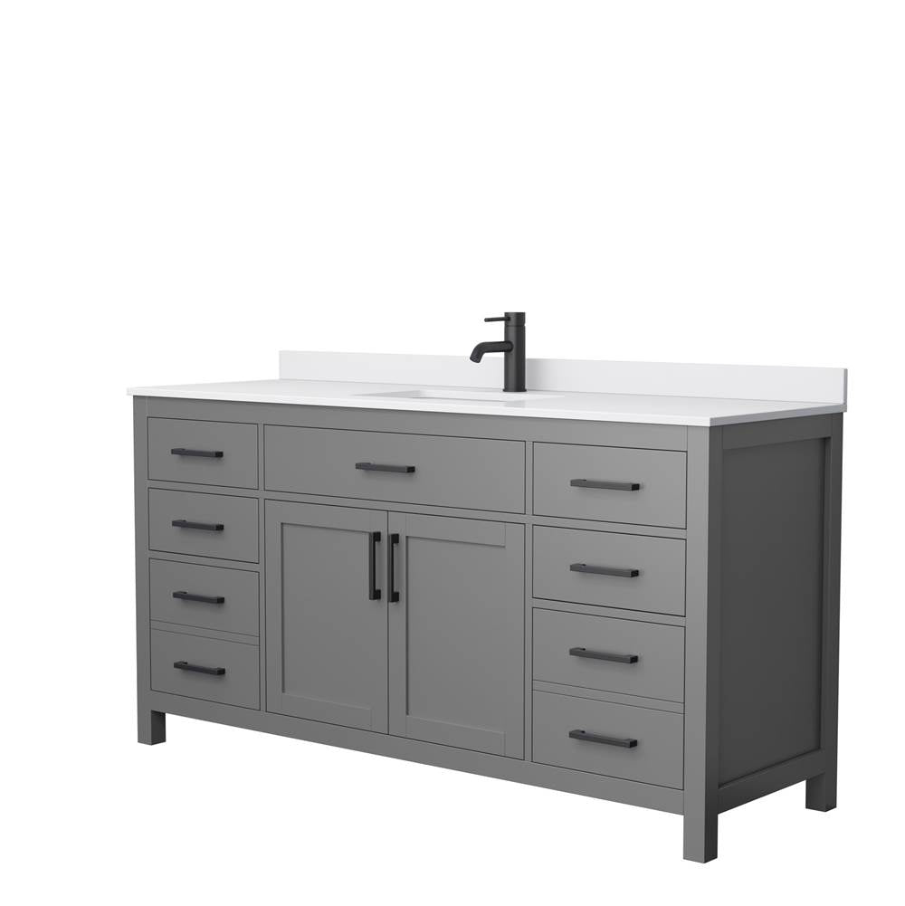 Wyndham Collection - Beckett 66 Inch Single Bathroom Vanity in Dark Gray, White Cultured Marble Countertop, Undermount Square Sink, Matte Black Trim