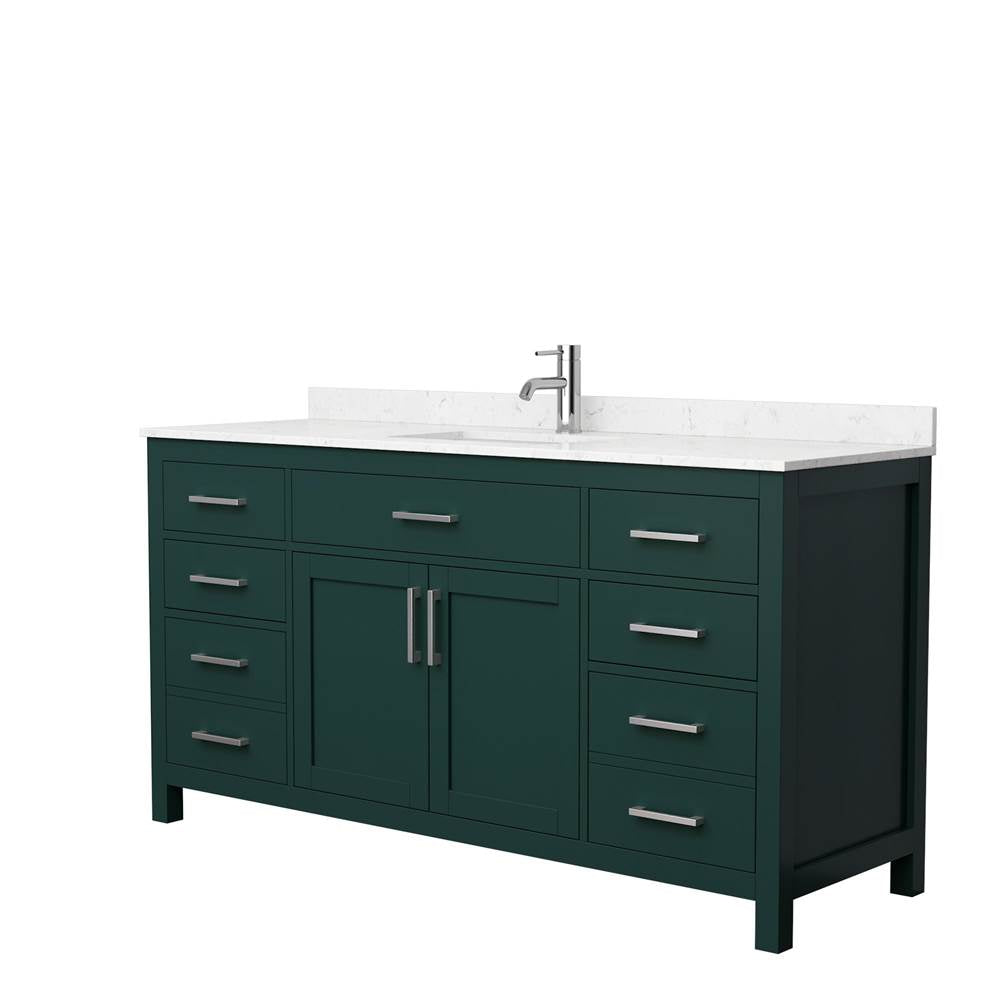Wyndham Collection - Beckett 66 Inch Single Bathroom Vanity in Green, Carrara Cultured Marble Countertop, Undermount Square Sink, Brushed Nickel Trim
