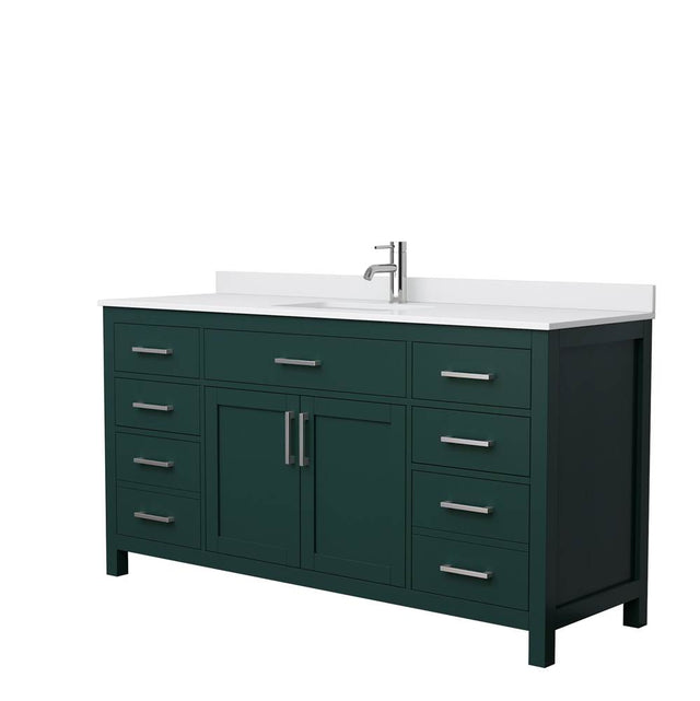Wyndham Collection - Beckett 66 Inch Single Bathroom Vanity in Green, White Cultured Marble Countertop, Undermount Square Sink, Brushed Nickel Trim