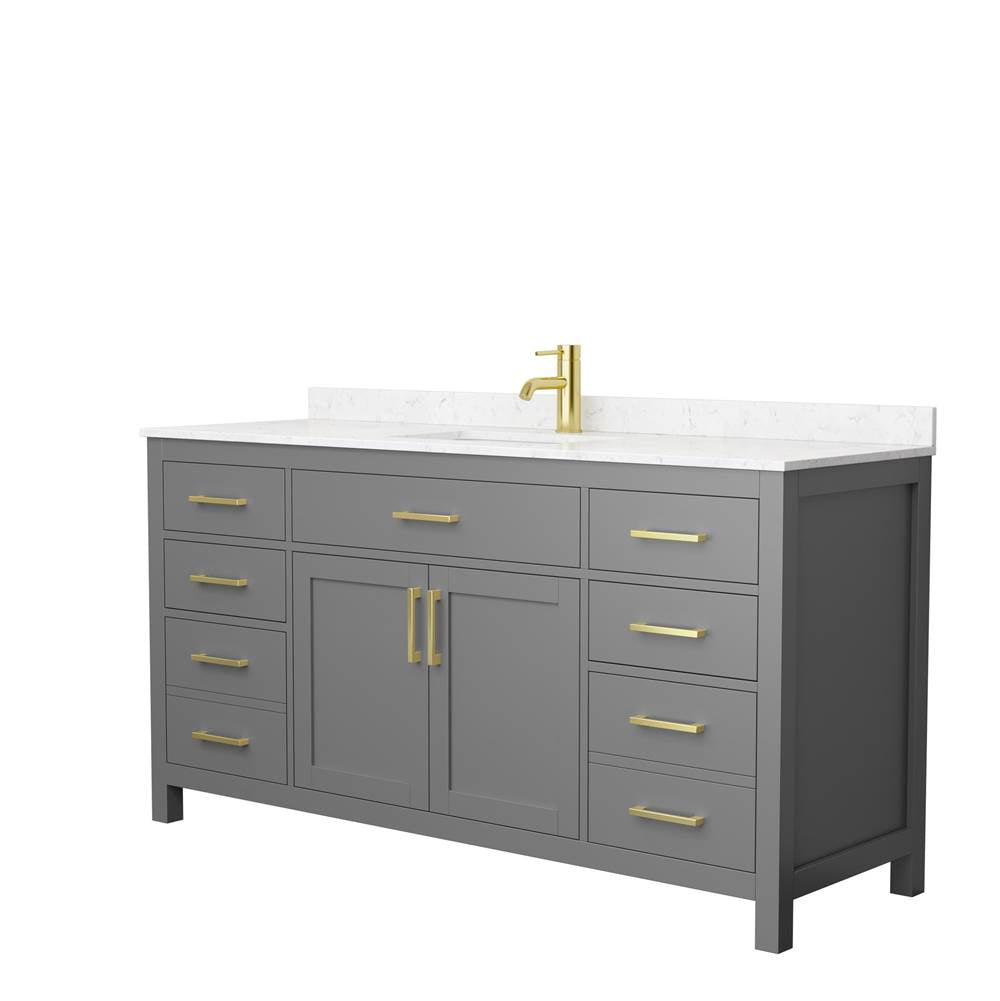 Wyndham Collection - Beckett 66 Inch Single Bathroom Vanity in Dark Gray, Carrara Cultured Marble Countertop, Undermount Square Sink, Brushed Gold Trim