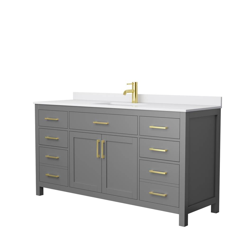 Wyndham Collection - Beckett 66 Inch Single Bathroom Vanity in Dark Gray, White Cultured Marble Countertop, Undermount Square Sink, Brushed Gold Trim
