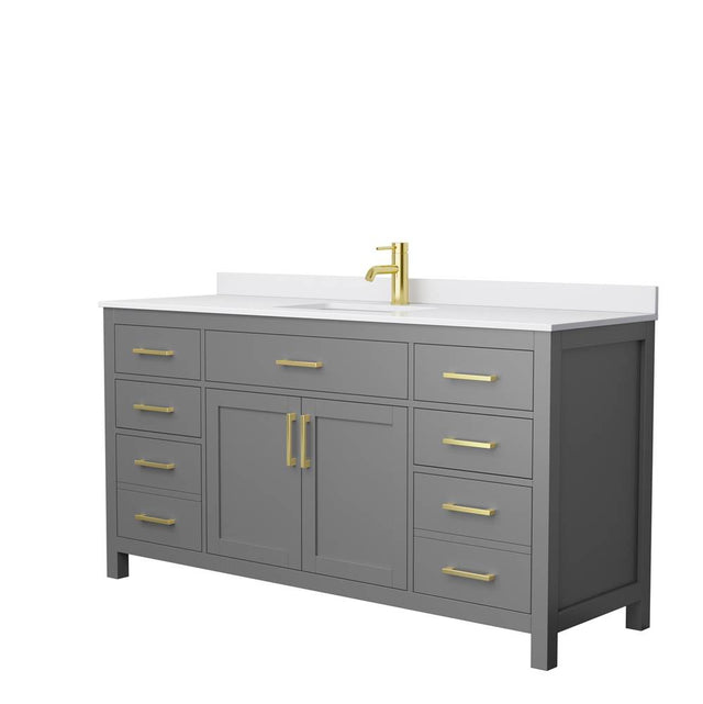 Wyndham Collection - Beckett 66 Inch Single Bathroom Vanity in Dark Gray, White Cultured Marble Countertop, Undermount Square Sink, Brushed Gold Trim