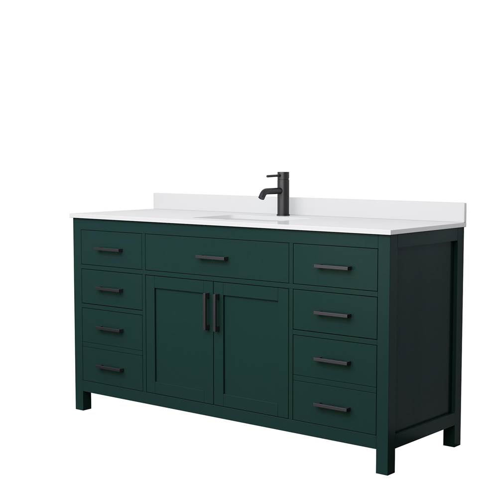 Wyndham Collection - Beckett 66 Inch Single Bathroom Vanity in Green, White Cultured Marble Countertop, Undermount Square Sink, Matte Black Trim