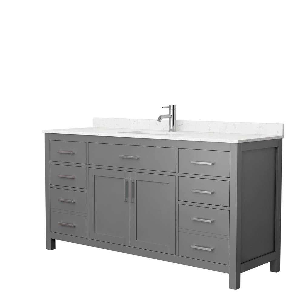 Wyndham Collection - Beckett 66 Inch Single Bathroom Vanity in Dark Gray, Carrara Cultured Marble Countertop, Undermount Square Sink, No Mirror