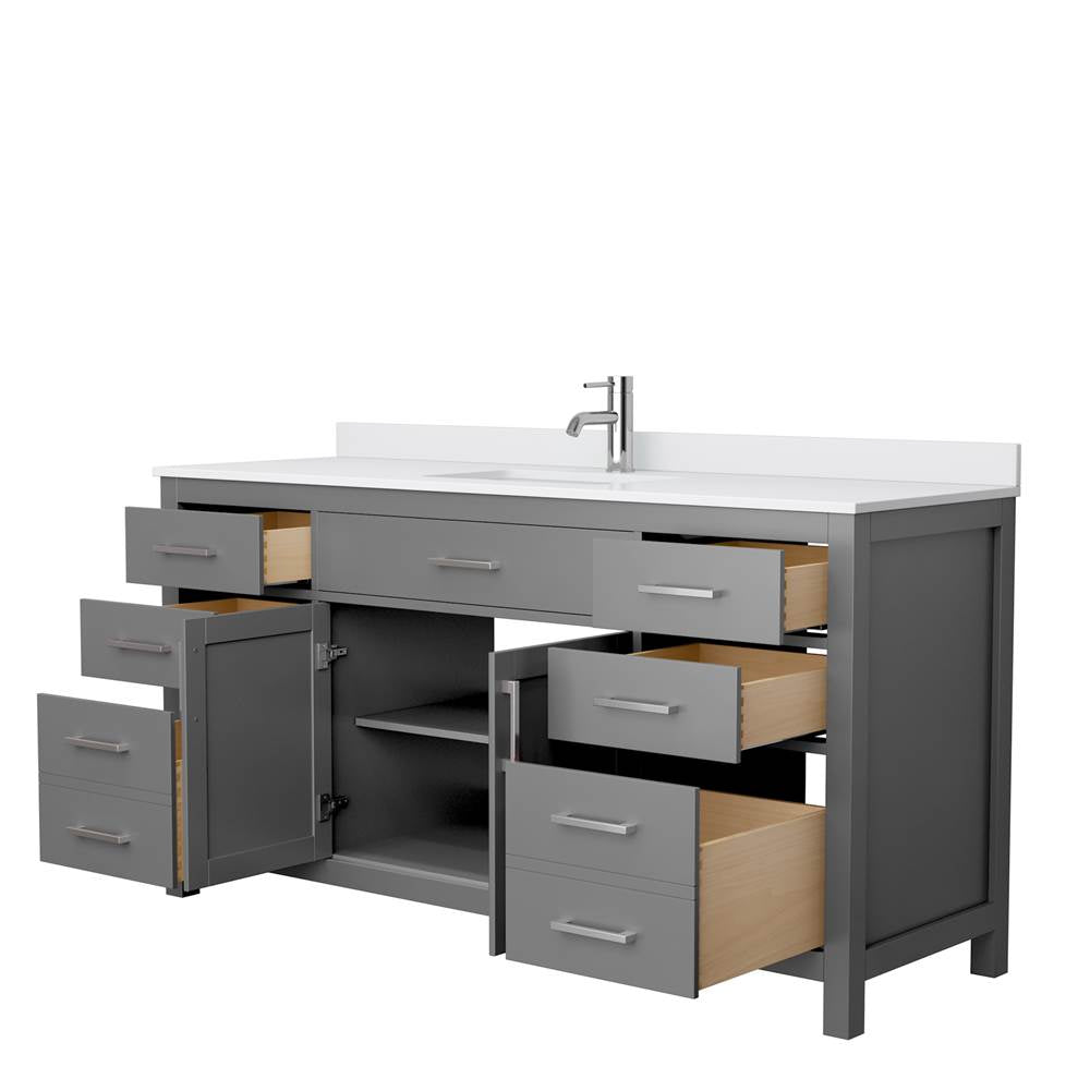 Beckett 66 Inch Single Bathroom Vanity in Dark Gray, White Cultured Marble Countertop, Undermount Square Sink, No Mirror