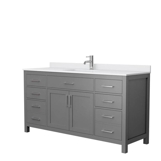 Wyndham Collection - Beckett 66 Inch Single Bathroom Vanity in Dark Gray, White Cultured Marble Countertop, Undermount Square Sink, No Mirror