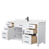 Beckett 66 Inch Single Bathroom Vanity in White, Carrara Cultured Marble Countertop, Undermount Square Sink, Matte Black Trim