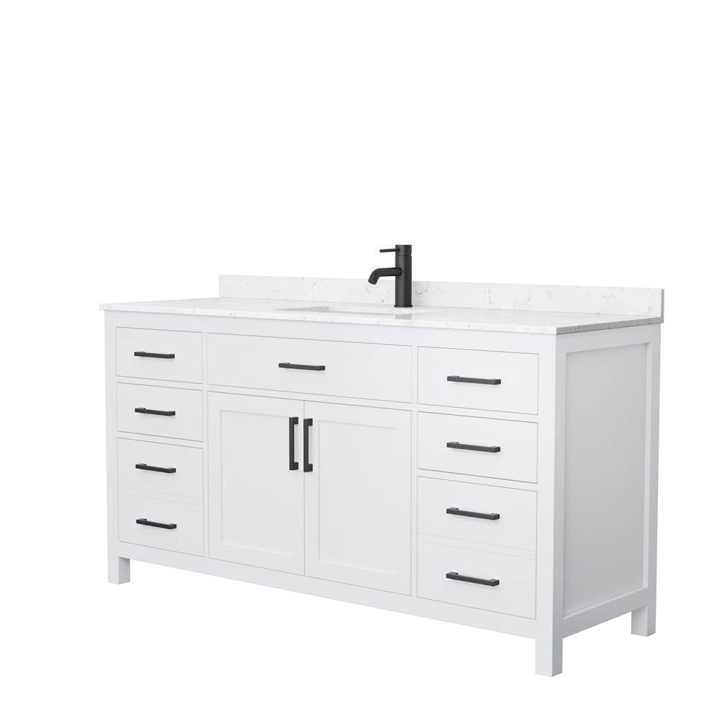 Wyndham Collection - Beckett 66 Inch Single Bathroom Vanity in White, Carrara Cultured Marble Countertop, Undermount Square Sink, Matte Black Trim
