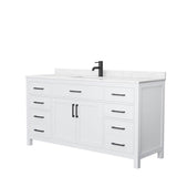 Wyndham Collection - Beckett 66 Inch Single Bathroom Vanity in White, Carrara Cultured Marble Countertop, Undermount Square Sink, Matte Black Trim