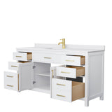 Beckett 66 Inch Single Bathroom Vanity in White, White Cultured Marble Countertop, Undermount Square Sink, Brushed Gold Trim