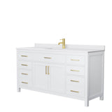 Wyndham Collection - Beckett 66 Inch Single Bathroom Vanity in White, White Cultured Marble Countertop, Undermount Square Sink, Brushed Gold Trim