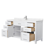 Beckett 66 Inch Single Bathroom Vanity in White, Carrara Cultured Marble Countertop, Undermount Square Sink, No Mirror