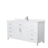 Wyndham Collection - Beckett 66 Inch Single Bathroom Vanity in White, Carrara Cultured Marble Countertop, Undermount Square Sink, No Mirror