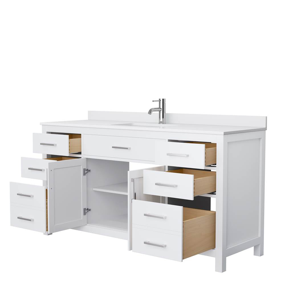 Beckett 66 Inch Single Bathroom Vanity in White, White Cultured Marble Countertop, Undermount Square Sink, No Mirror