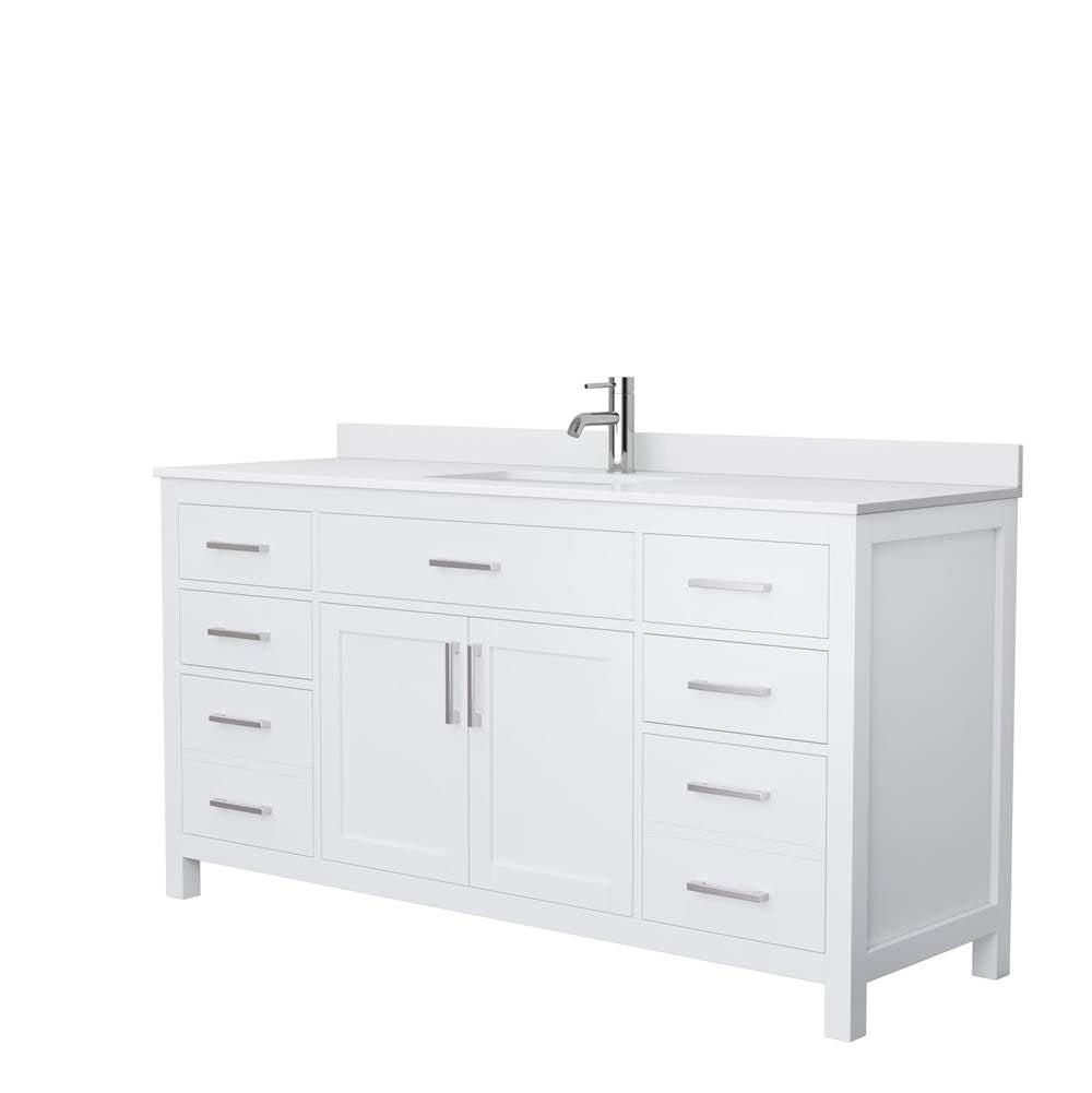Wyndham Collection - Beckett 66 Inch Single Bathroom Vanity in White, White Cultured Marble Countertop, Undermount Square Sink, No Mirror