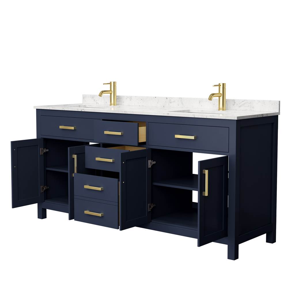 Beckett 72 Inch Double Bathroom Vanity in Dark Blue, Carrara Cultured Marble Countertop, Undermount Square Sinks, No Mirror