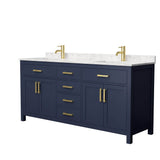 Wyndham Collection - Beckett 72 Inch Double Bathroom Vanity in Dark Blue, Carrara Cultured Marble Countertop, Undermount Square Sinks, No Mirror