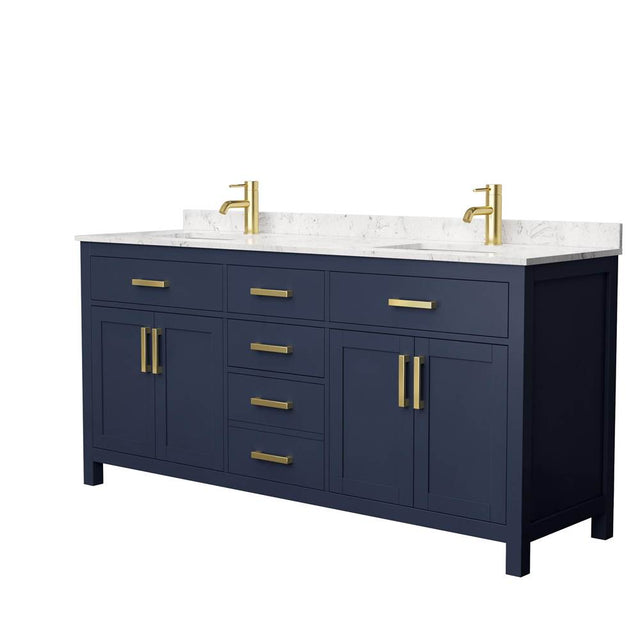 Wyndham Collection - Beckett 72 Inch Double Bathroom Vanity in Dark Blue, Carrara Cultured Marble Countertop, Undermount Square Sinks, No Mirror