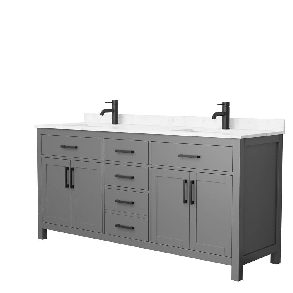 Wyndham Collection - Beckett 72 Inch Double Bathroom Vanity in Dark Gray, Carrara Cultured Marble Countertop, Undermount Square Sinks, Matte Black Trim