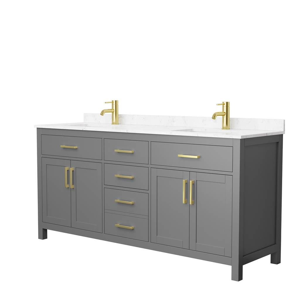 Wyndham Collection - Beckett 72 Inch Double Bathroom Vanity in Dark Gray, Carrara Cultured Marble Countertop, Undermount Square Sinks, Brushed Gold Trim
