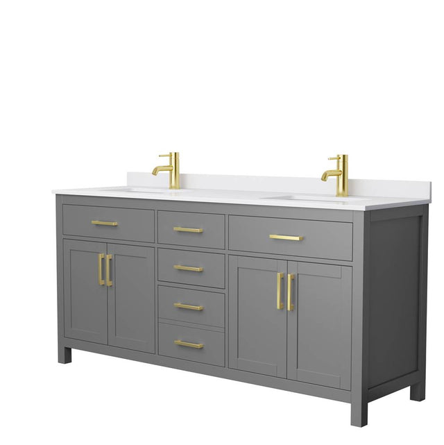 Wyndham Collection - Beckett 72 Inch Double Bathroom Vanity in Dark Gray, White Cultured Marble Countertop, Undermount Square Sinks, Brushed Gold Trim