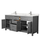 Beckett 72 Inch Double Bathroom Vanity in Dark Gray, Carrara Cultured Marble Countertop, Undermount Square Sinks, No Mirror