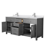Beckett 72 Inch Double Bathroom Vanity in Dark Gray, White Cultured Marble Countertop, Undermount Square Sinks, No Mirror