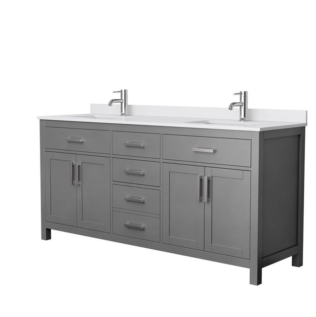 Wyndham Collection - Beckett 72 Inch Double Bathroom Vanity in Dark Gray, White Cultured Marble Countertop, Undermount Square Sinks, No Mirror - Dark Gray