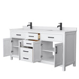 Beckett 72 Inch Double Bathroom Vanity in White, White Cultured Marble Countertop, Undermount Square Sinks, Matte Black Trim