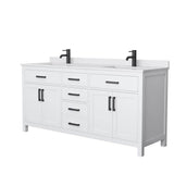 Wyndham Collection - Beckett 72 Inch Double Bathroom Vanity in White, White Cultured Marble Countertop, Undermount Square Sinks, Matte Black Trim