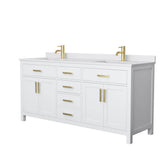 Wyndham Collection - Beckett 72 Inch Double Bathroom Vanity in White, White Cultured Marble Countertop, Undermount Square Sinks, Brushed Gold Trim
