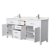Beckett 72 Inch Double Bathroom Vanity in Dark Gray, Carrara Cultured Marble Countertop, Undermount Square Sinks, No Mirror