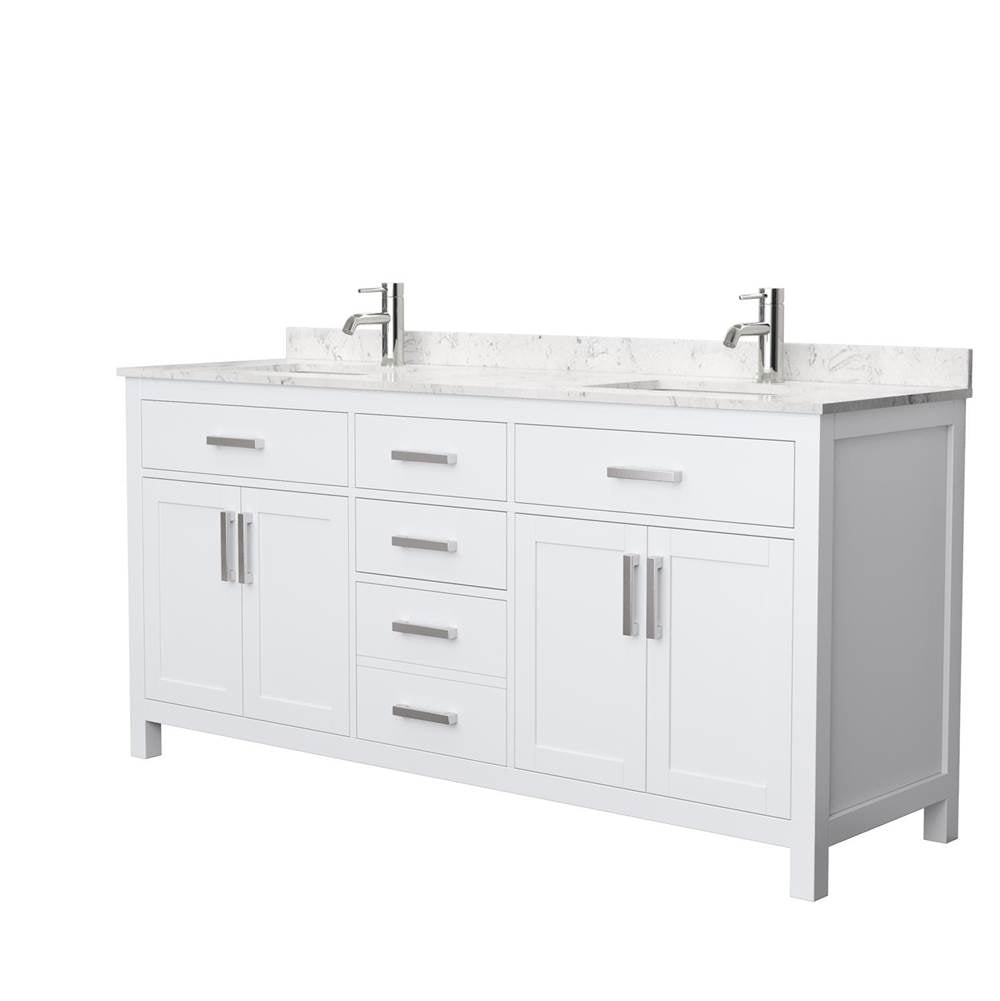 Wyndham Collection - Beckett 72 Inch Double Bathroom Vanity in White, Carrara Cultured Marble Countertop, Undermount Square Sinks, No Mirror - White