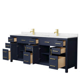 Beckett 84 Inch Double Bathroom Vanity in Dark Blue, Carrara Cultured Marble Countertop, Undermount Square Sinks, No Mirror