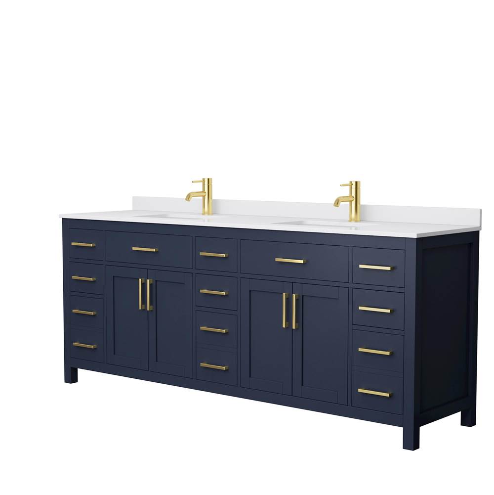 Wyndham Collection - Beckett 84 Inch Double Bathroom Vanity in Dark Blue, White Cultured Marble Countertop, Undermount Square Sinks, No Mirror