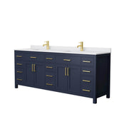 Wyndham Collection - Beckett 84 Inch Double Bathroom Vanity in Dark Blue, White Cultured Marble Countertop, Undermount Square Sinks, No Mirror