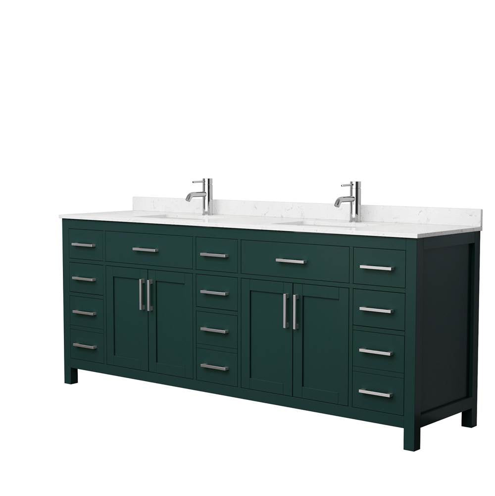 Wyndham Collection - Beckett 84 Inch Double Bathroom Vanity in Green, Carrara Cultured Marble Countertop, Undermount Square Sinks, Brushed Nickel Trim