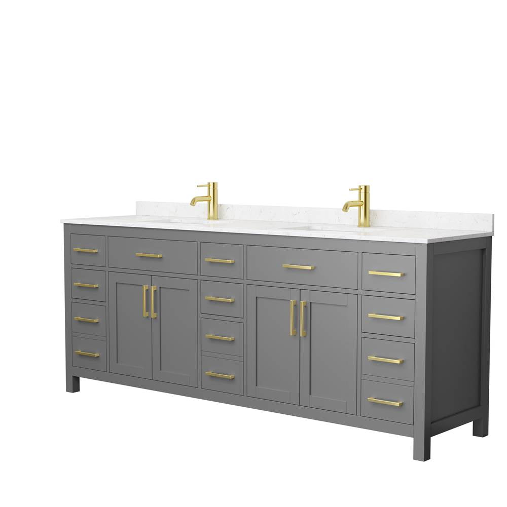 Wyndham Collection - Beckett 84 Inch Double Bathroom Vanity in Dark Gray, Carrara Cultured Marble Countertop, Undermount Square Sinks, Brushed Gold Trim