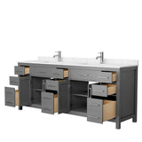 Beckett 84 Inch Double Bathroom Vanity in Dark Gray, Carrara Cultured Marble Countertop, Undermount Square Sinks, No Mirror