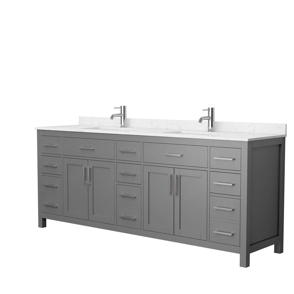 Wyndham Collection - Beckett 84 Inch Double Bathroom Vanity in Dark Gray, Carrara Cultured Marble Countertop, Undermount Square Sinks, No Mirror