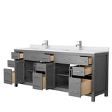 Beckett 84 Inch Double Bathroom Vanity in Dark Gray, White Cultured Marble Countertop, Undermount Square Sinks, No Mirror