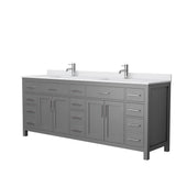 Wyndham Collection - Beckett 84 Inch Double Bathroom Vanity in Dark Gray, White Cultured Marble Countertop, Undermount Square Sinks, No Mirror