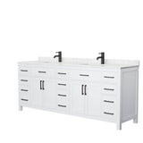 Wyndham Collection - Beckett 84 Inch Double Bathroom Vanity in White, Carrara Cultured Marble Countertop, Undermount Square Sinks, Matte Black Trim