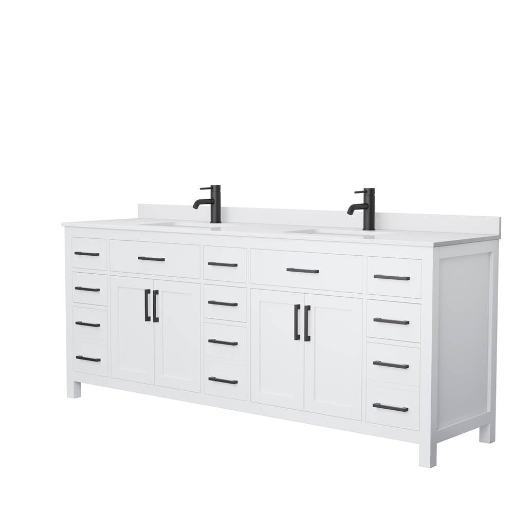 Wyndham Collection - Beckett 84 Inch Double Bathroom Vanity in White, White Cultured Marble Countertop, Undermount Square Sinks, Matte Black Trim