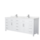 Wyndham Collection - Beckett 84 Inch Double Bathroom Vanity in White, Carrara Cultured Marble Countertop, Undermount Square Sinks, No Mirror