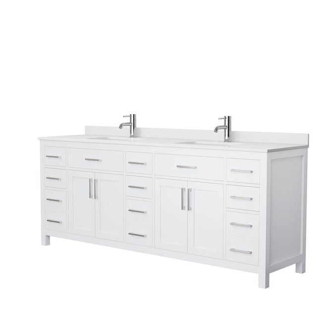 Wyndham Collection - Beckett 84 Inch Double Bathroom Vanity in White, White Cultured Marble Countertop, Undermount Square Sinks, No Mirror