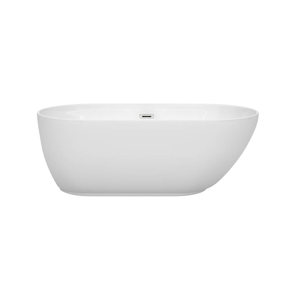 Melissa 60 Inch Freestanding Bathtub in White with Polished Chrome Drain and Overflow Trim